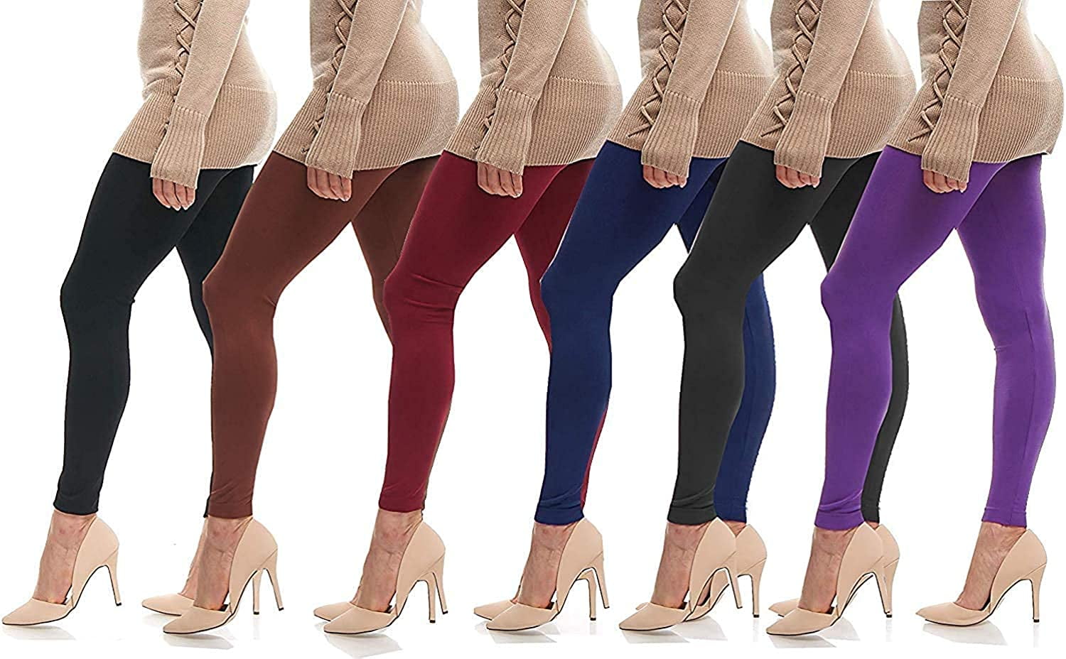 LMB Lush Moda Full Length Footless Tights Leggings for Women, Variety of Colors, One Size fits Most (XS -XL) - Six Pack