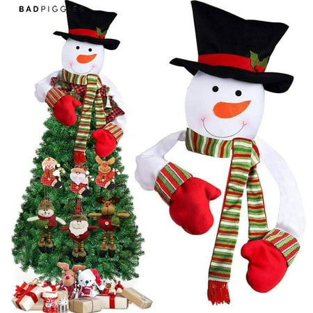 BadPiggies Snowman Christmas Tree Topper with Top Hat Scarf Hugger for Xmas Holiday Winter Home Party Decoration