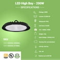 thumbnail image 2 of GREENLIGHTDEPOT LED High Bay - 200W - 22,000 Lumens - Slim UFO - Hook Mount - UFO Series - UL, 2 of 9