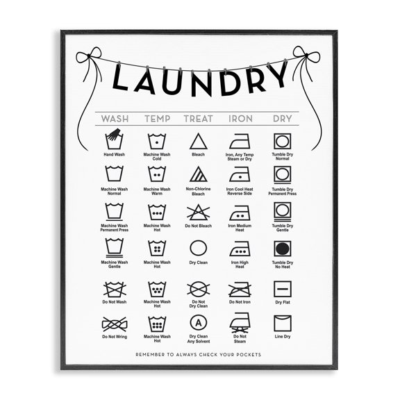 Stupell Industries Cottage Laundry Symbols with Ribbon Accent Black Framed Giclee Art, 11 x 14, by Lettered and Lined