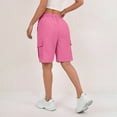 thumbnail image 5 of Womens Cargo Shorts Elastic Waist Knee Length Bermuda Shorts Summer Outdoor Waterproof Hiking Pants with Pockets Pink L, 5 of 7