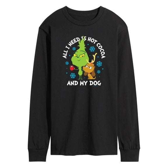 Dr. Seuss The Grinch - Christmas - Only Need Hot Cocoa & My Dog - Men's Long Sleeve T-Shirt