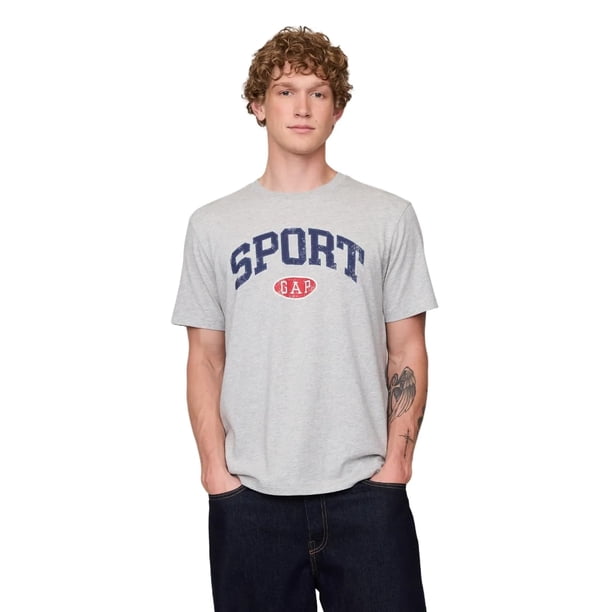 SWEATER DE HOMBRE CON LOGO GRÁFICO DE GAP EN GRIS CLARO JASPEADO TALLA L