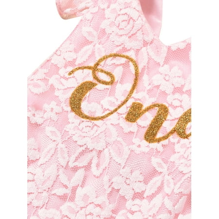 

Arvbitana Baby Girls Romper Dress Fly Sleeve Floral Lace Letter Print Stitching Tulle Dresses Summer Princess Birthday Photography Clothes 3-24M