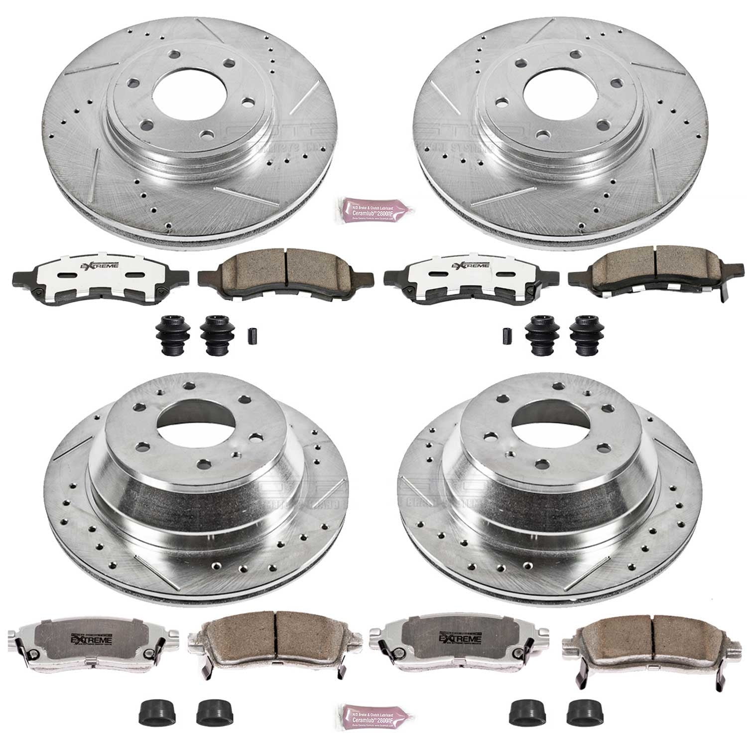 PowerStop Front and Rear Z26 Street Warrior Carbon-Fiber Ceramic Brake Pad and Drilled and Slotted Rotor Kit Fits: CHEVROLET SAAB Select Models K1454-26