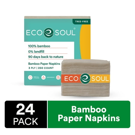ECO SOUL 100% Compostable Bamboo Paper Napkin 6000 Count | Pack of 24, 250 Napkins | Napkin Paper Everyday , Hand Paper Napkin