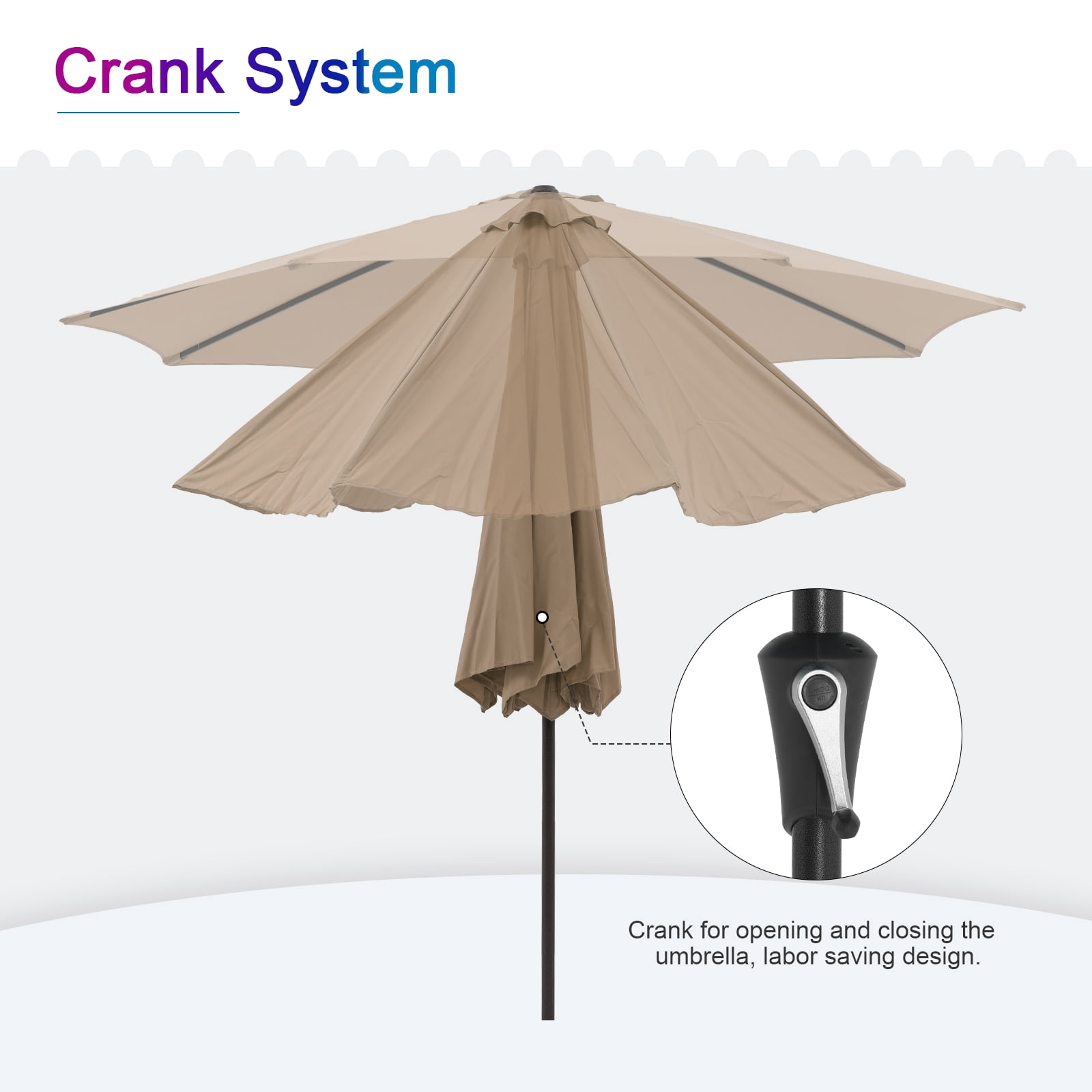 COBANA 9ft Patio Umbrella, Outdoor Table Market Umbrella with Push Button Tilt and Crank, Beige