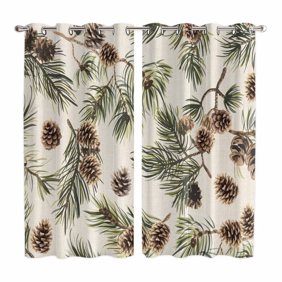 Sage Green Christmas Kitchen Curtains 84 Inch Length, Rustic Pine Cones Xmas Botanical Grommet Top Bedroom Living Room Curtains, Light Filtering Cafe Curtain Drapes 2 Panels Set 104''x84''