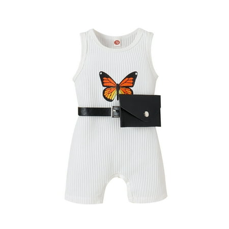 

Baby Girl Boy Clothes Toddler Girls Sleeveless Butterfly Romper Ribbed Jumpsuit Belt Waist Bag Outfits