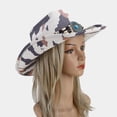 thumbnail image 5 of ROZYARD Curved Brim Woman Men Fedoras Hat for Spring Summer Elegant Lady Trilby Felt Church Thicken Hat Windproof for Fashion Thicken Cowgirl Hat with Cow Print Pattern Western Style Hat Windproof, 5 of 20