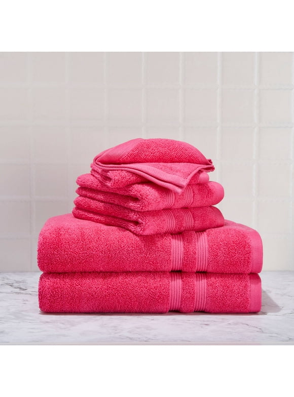 Mainstays Performance Solid 6-Piece Bath Towel Collection - Fuchsia Blast