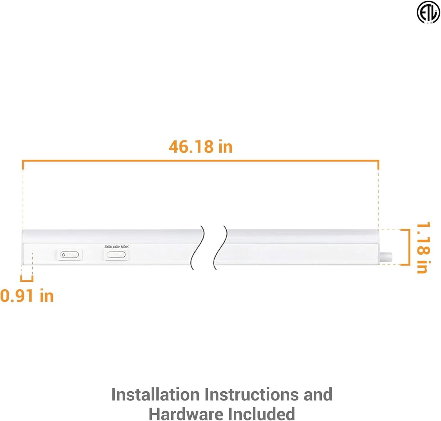 Diodesy- Pack of 2 LFX/UC/46?/16W/SCT LED Under Cabinet Lighting, Hardwired Installation, 46 Inch, 16W, 3CCT Color Selectable 3000/4000K/5000K, Linkable Tube for Counter Top Shelf, Pantry, Closet