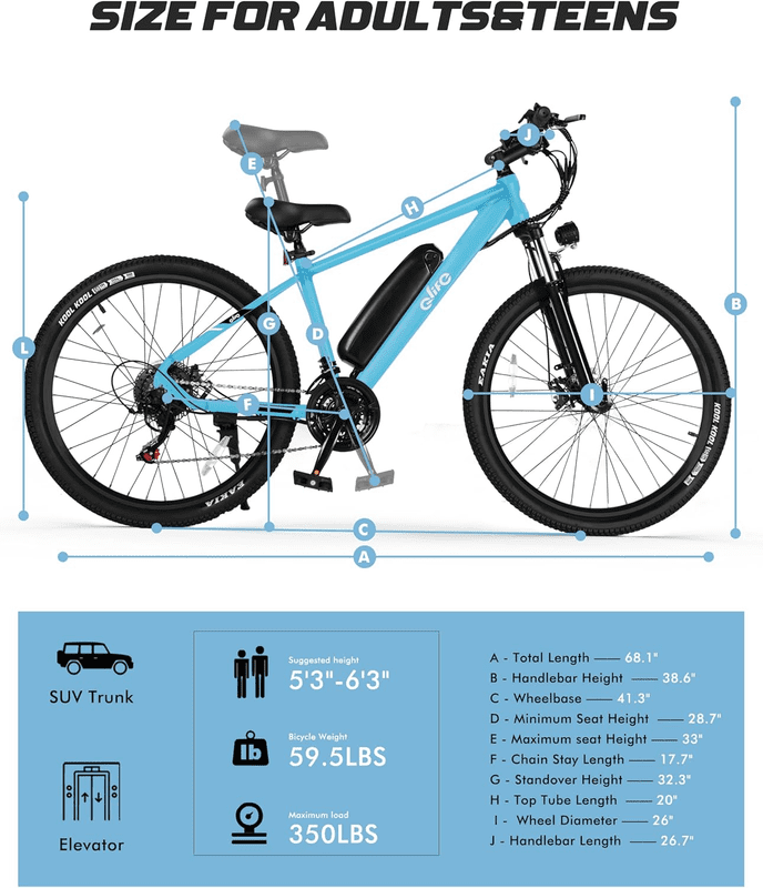 Qlife Electric Bike for Adults - 21-Speed Mountain Lightweight Ebike with Peak 1000W 25MPH Brushless Motor, 375Wh Removable Battery, 48V 7.8Ah Blue