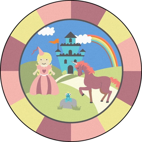 Joy Carpets Kid Essentials Lil' Princess 5'4" Round Area Rug in Color Multi