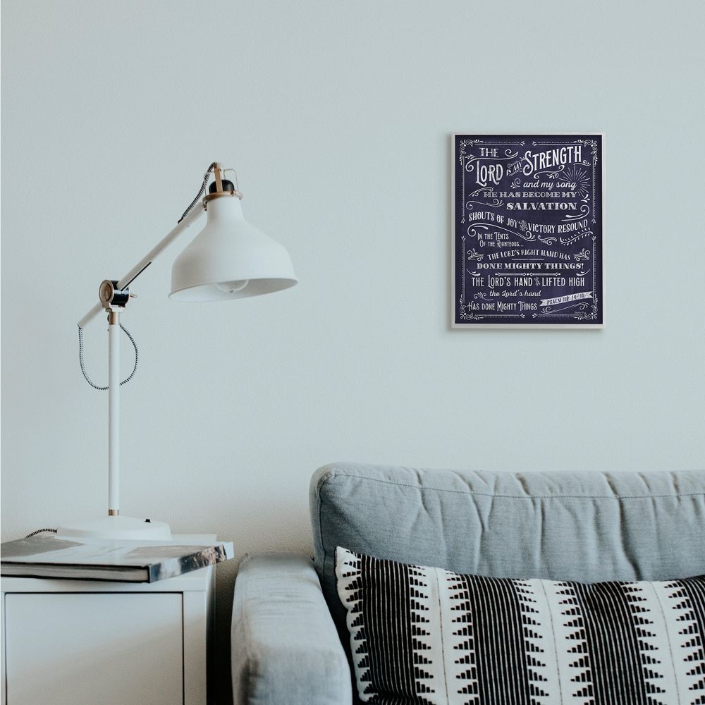 Stupell Industries Lord is My Strength Faith Based Psalm Text Blue White Designed by Mollie B.