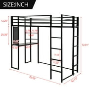 Twin Size Loft Bed with Desk and Shelves for Adult, Metal Bed Frame with Two Build-in Ladders -Length Guardrail, Noise Free, Space-Saving Design, No Box Spring Needed