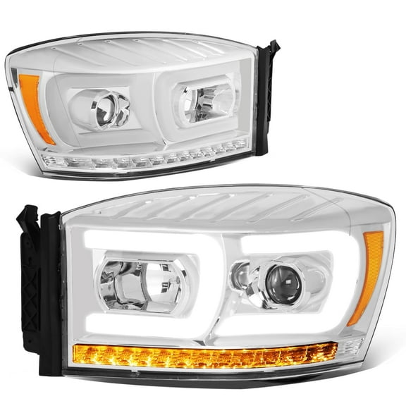 DNA Motoring For 06-09 Dodge Ram LED DRL Sequential Signal Projector Headlight Lamps Pair Chrome/Amber