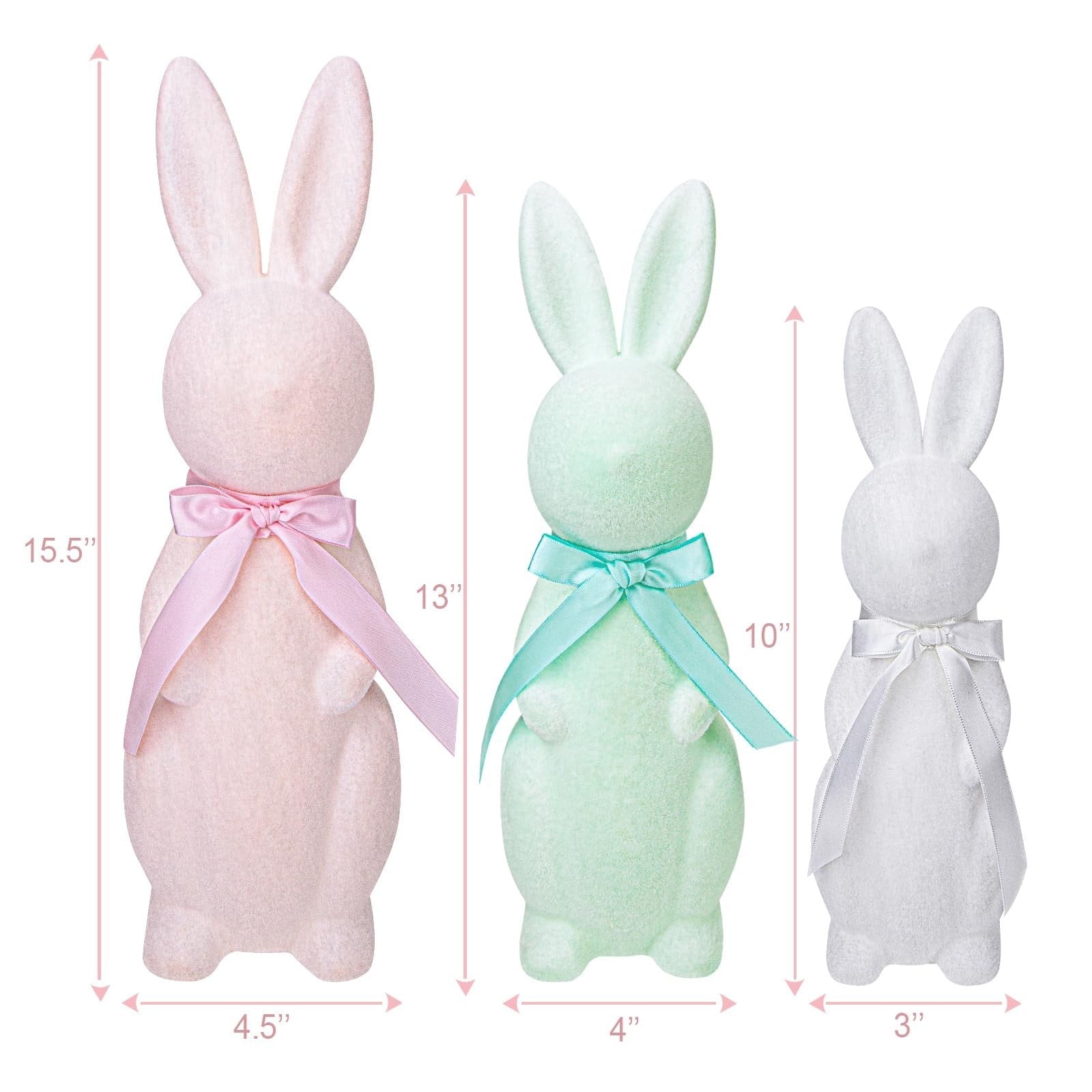 Easter Bunny Flocked Bunny Cute Rabbits Enhance Your Easter Decor with Flocking Plush Bunnies - Delightful Spring Gifts for All (3PCS)