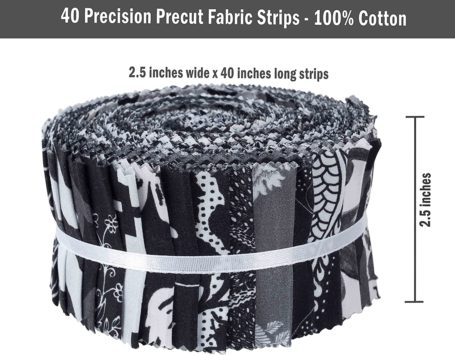 Soimoi 40Pcs Floral Artistic Print Cotton Precut Fabrics For Quilting Craft Strips 2.5x42inches Jelly Roll - Black