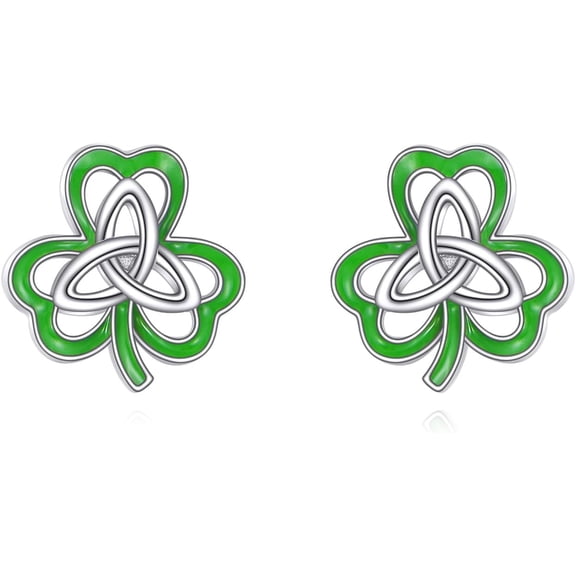 Shamrock Stud Earrings 925 Sterling Silver Celtic Knot Stud Earrings Shamrock Earrings for Women