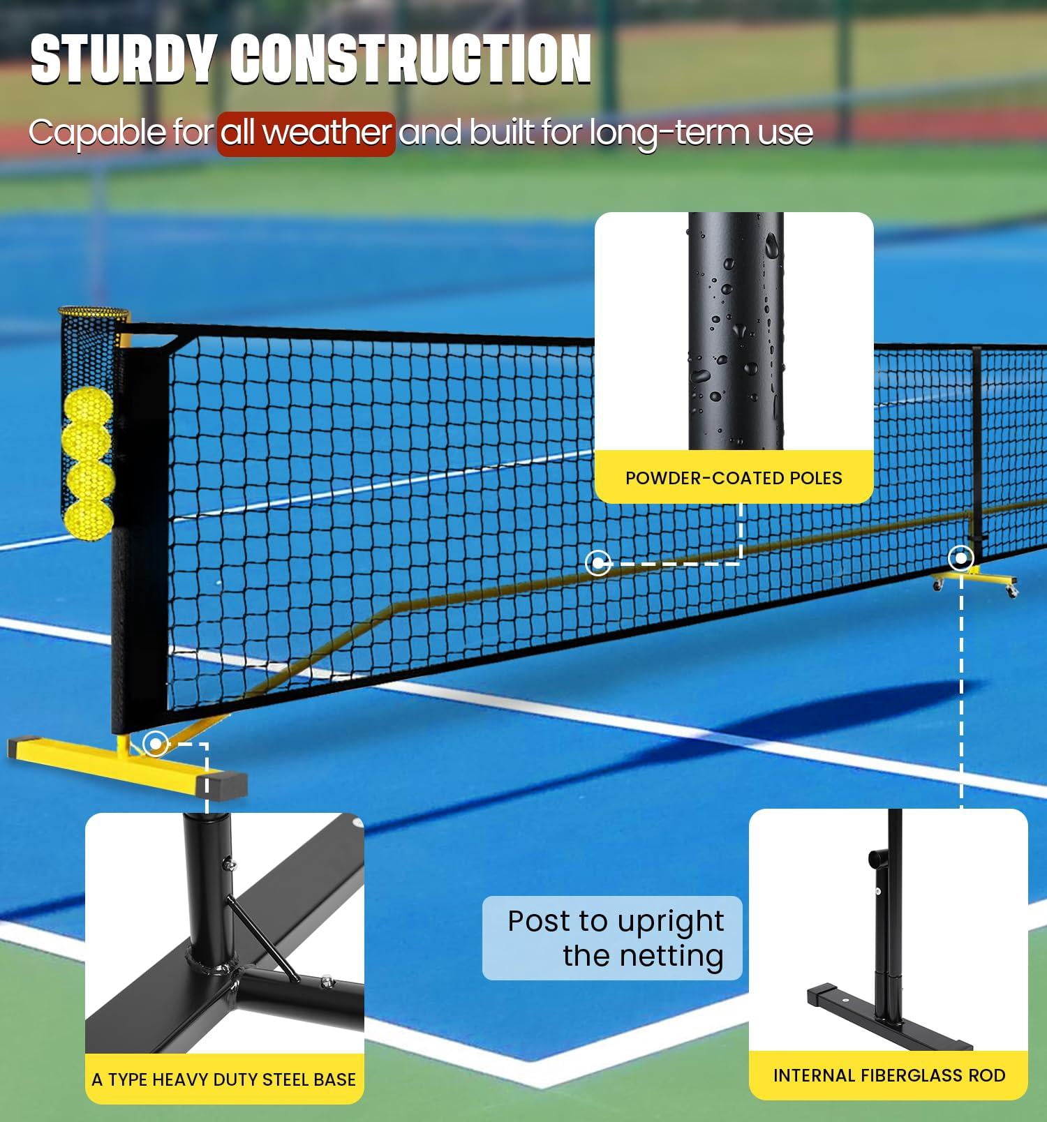 Portable Pickleball Net Set  22 Ft Regulation Size Pickle Ball With Collector 4 Balls And Carry Bag Easy Setup For Outdoor Indoor Driveway