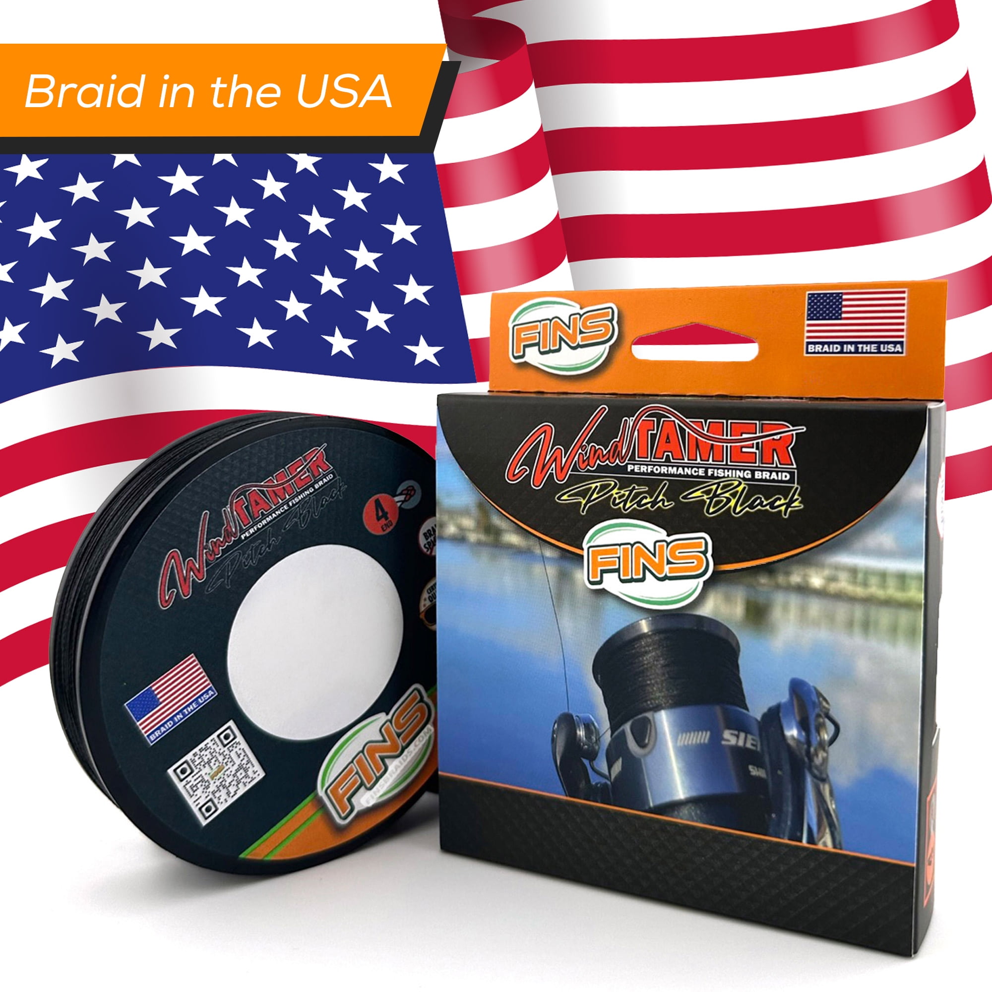 FINS Braids Pitch Black No Fade No Twist Bass Angling Round 4-End Braided Fishing Line 10 lb 500 Yd