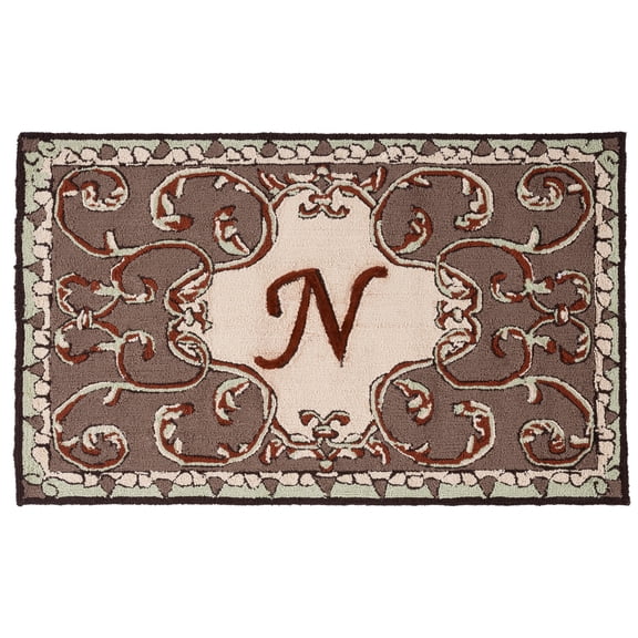SAFAVIEH Monogram Ethelred Bordered Indoor/Outdoor Area Rug, Mocha, 2'6" x 4'