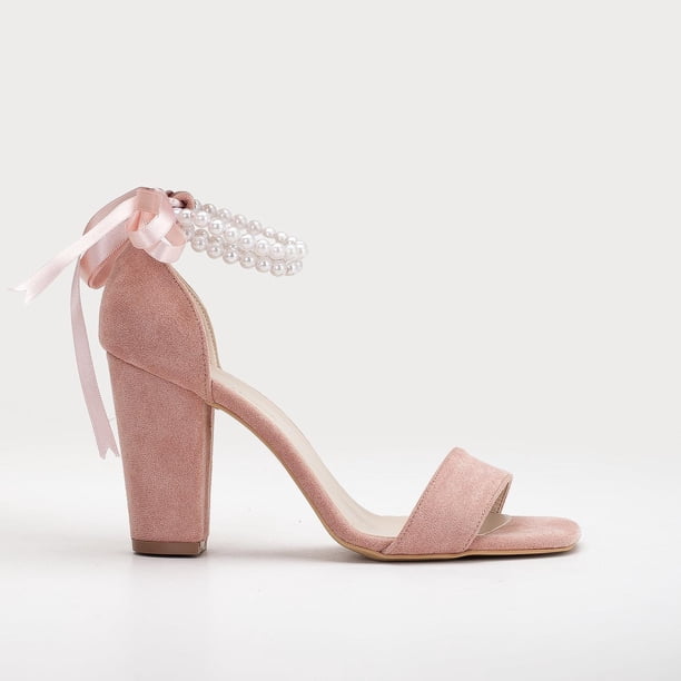 Melissa - Sandalias de ante rosa empolvado con perlas rosa 26 CM