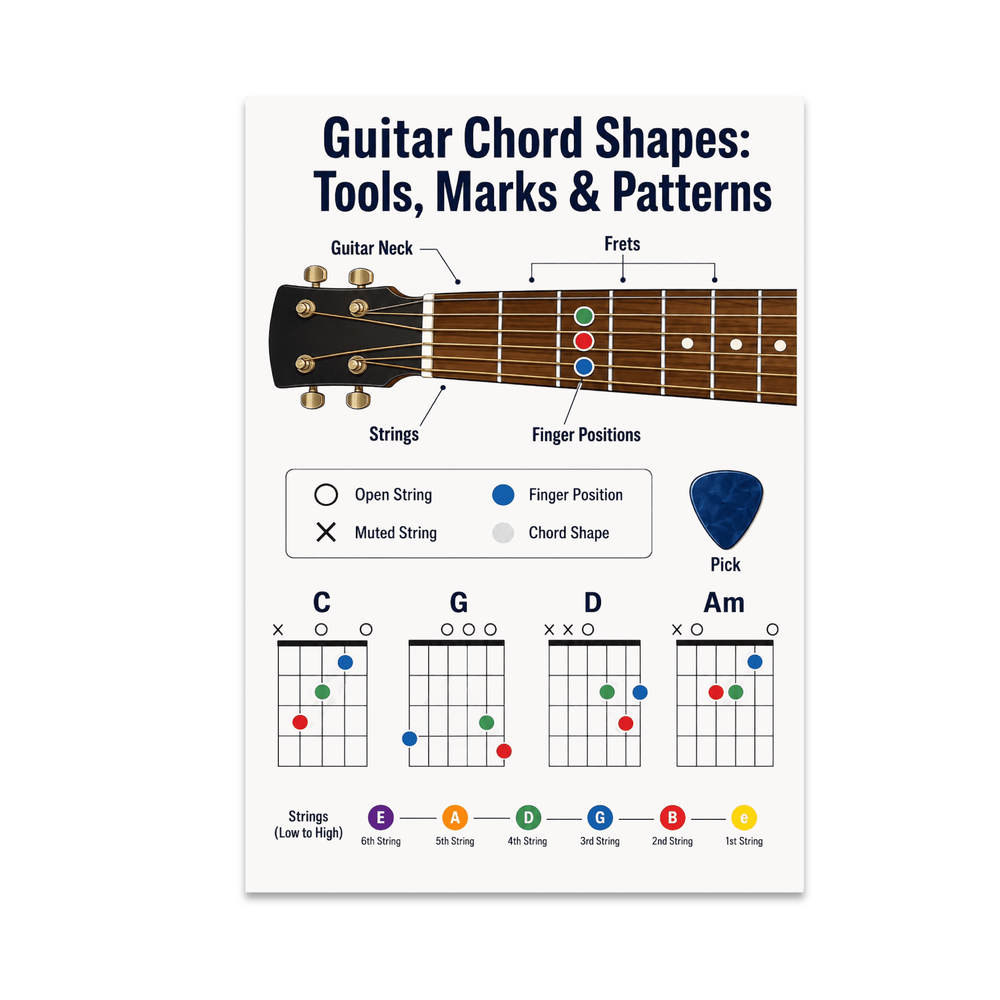 Guitar Chords II - Learn to Play Guitar Wall Poster, 22.375