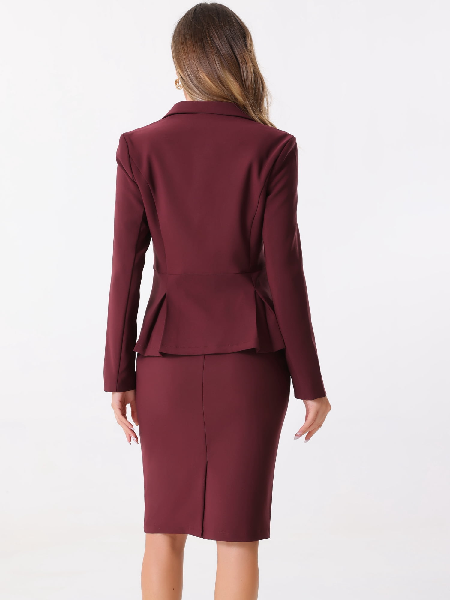 DARING DIVA Women's Peplum Blazer Pencil Skirt 2 Pcs Suit Set 2XL Deep Purple