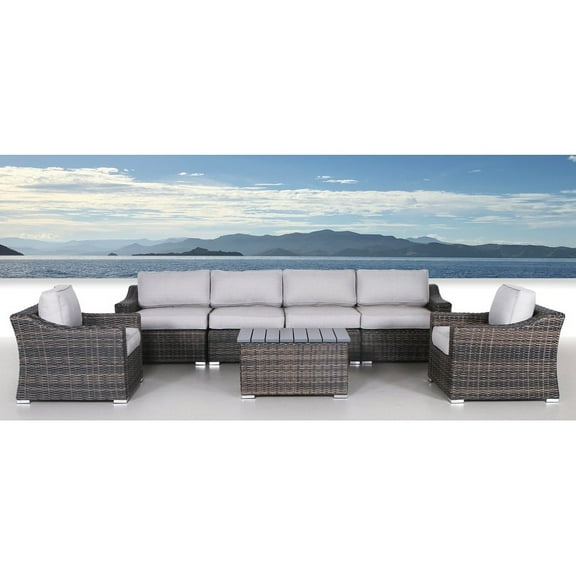 Living Source International 7-Piece Rattan Sectional Set with Cushion - Espresso