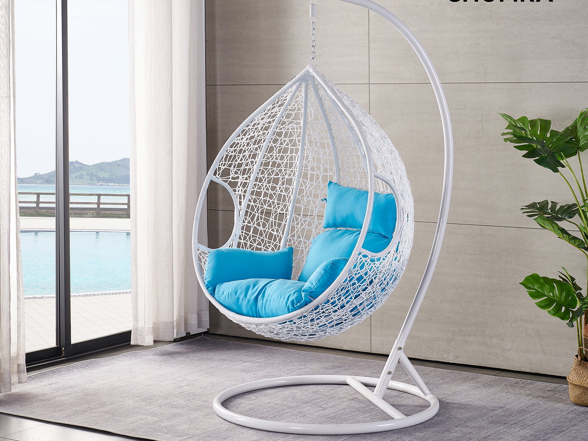 SK CHUMRA Outdoor/Indoor Cushion Hanging Swing Egg Chair Mats Pads NonSlip Soft Washable Cushion with Headrest & Armrest