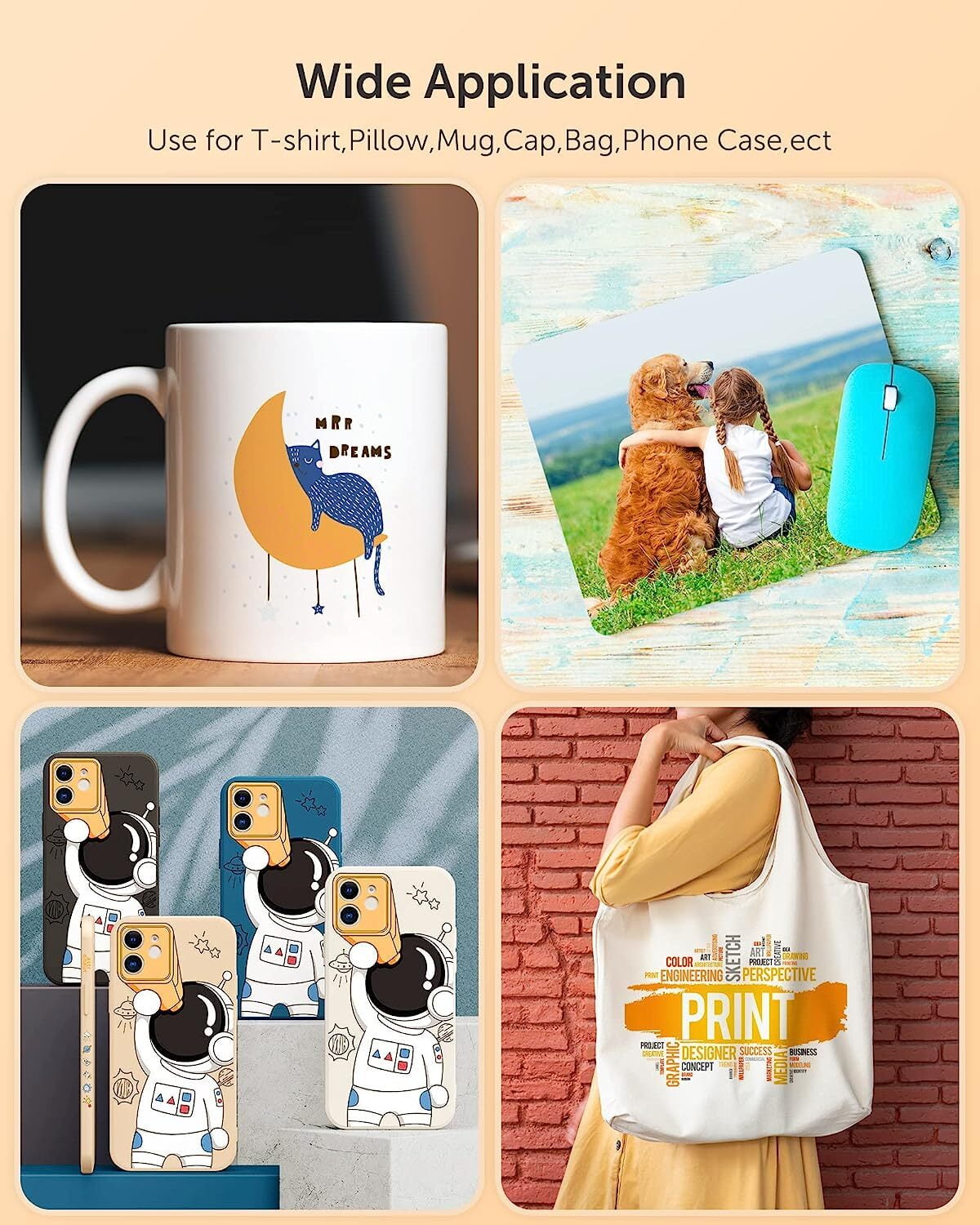 Hiipoo Sublimation Ink Set with 110 Sheet Sublimation Paper 8.5x11” 120G, 2 Pack Teflon Sheet, Heat Tape Compatible for Inkjet Printer ET-2720 ET-2760 ET-2800 ET-2803 ET-2400 ET-4700 ET-4800 ET-15000