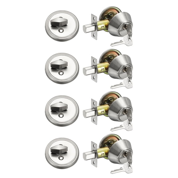 Keyed Alike Single Cylinder Deadbolt Door Lock Round Entry Handle Sets for Door Thickness 1.2-2 Inch (Silver Tone, Pack of 4)