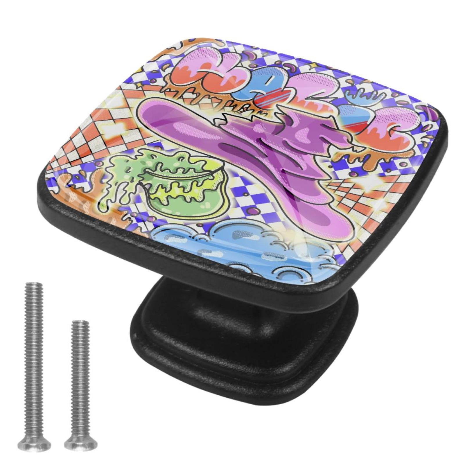 4 Pcs Cabinet Handle Drawer Pulls Abstract Knobs with Screws Square ...