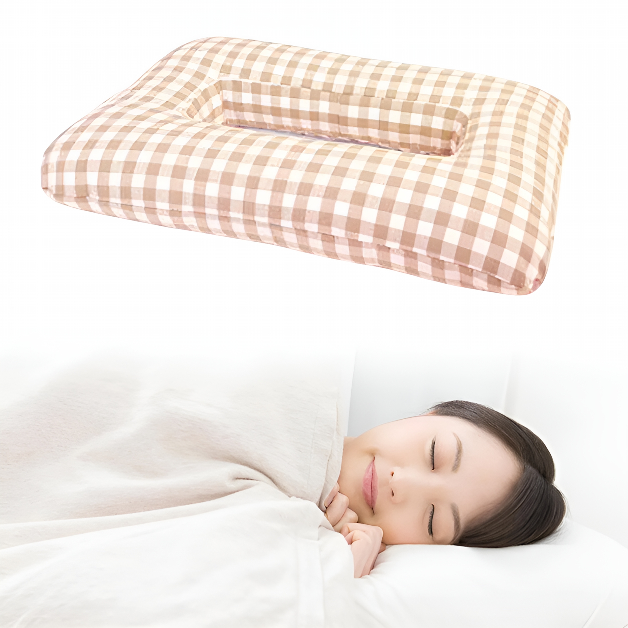 LAMIRO Ear Piercing Pillow, with Ear Hole with Removable Pillowcase, Comfortable Side Sleepers Pillow for Wearing Headphones Earring Brown