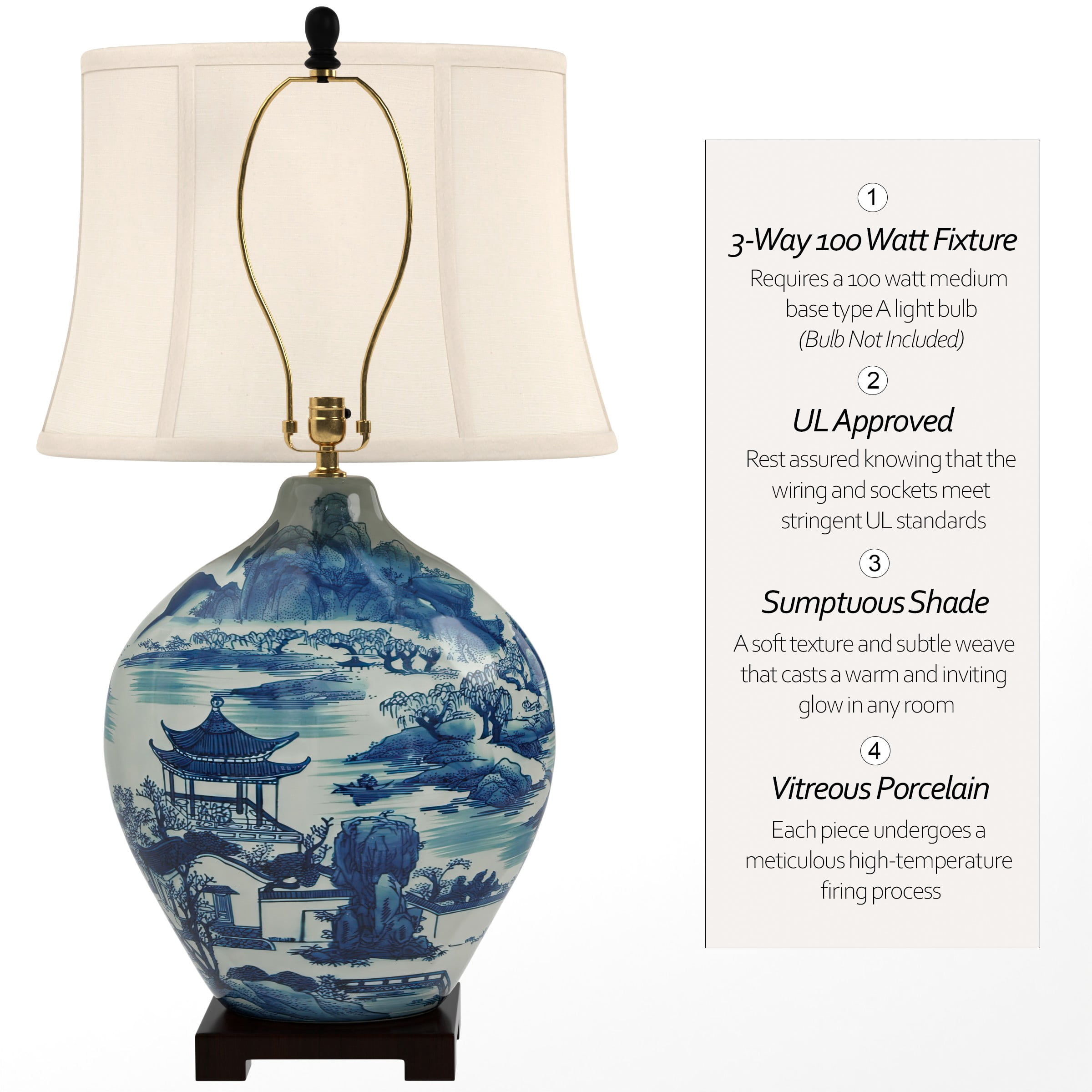 32" Blue and White Ming Landscape Vase Lamp