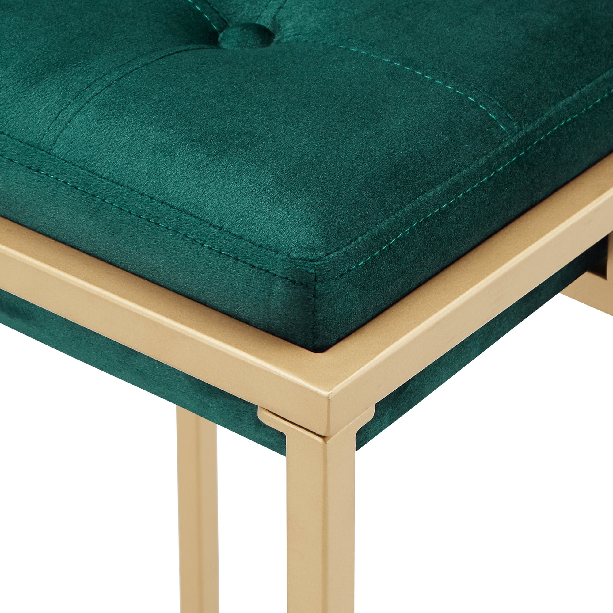 Weston Home Oddie Gold Finish Velvet Button Tufted Counter Stools, Dark Green (Set of 2)