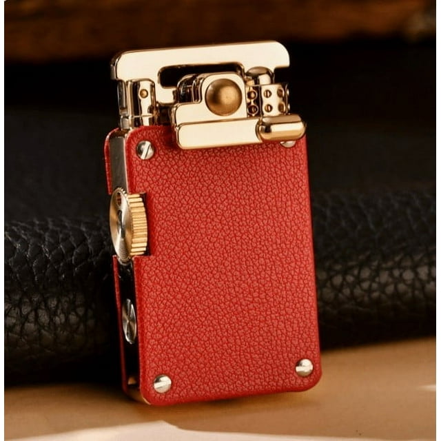 Fiudx Encendedor de Queroseno Vintage a Prueba de Viento, En Liquidación, con Diseño Retro de Rueda de Afilar y Balancín, Regalo de Cuero Grabado para Hombre, Accesorio Clásico de Supervivencia Al Ai