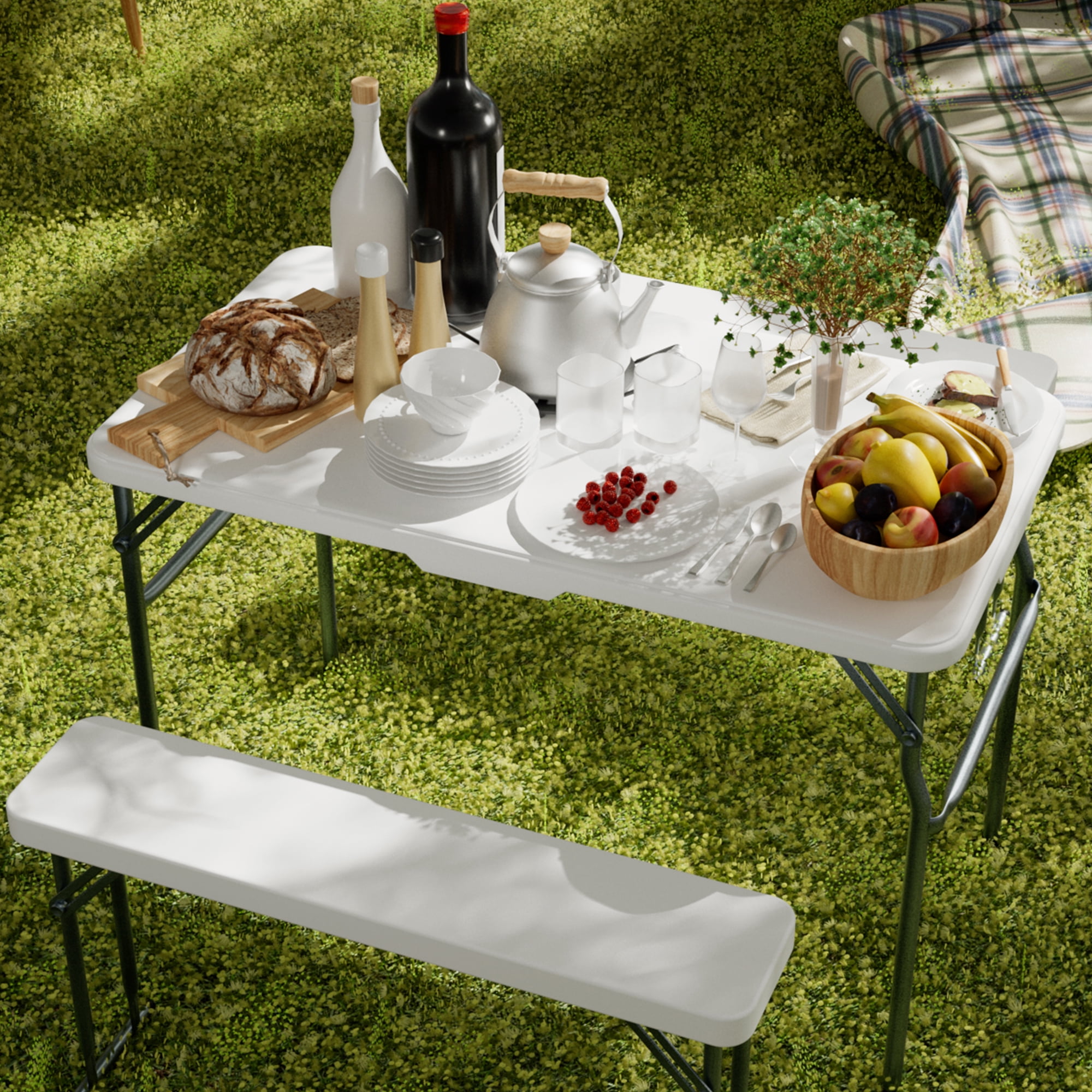 MAYEERTY 3pcs Beer Table Set(1+2) HDPE Top, Steel Frame, Foldable for Outdoor Picnics, Camping & Backyard Use