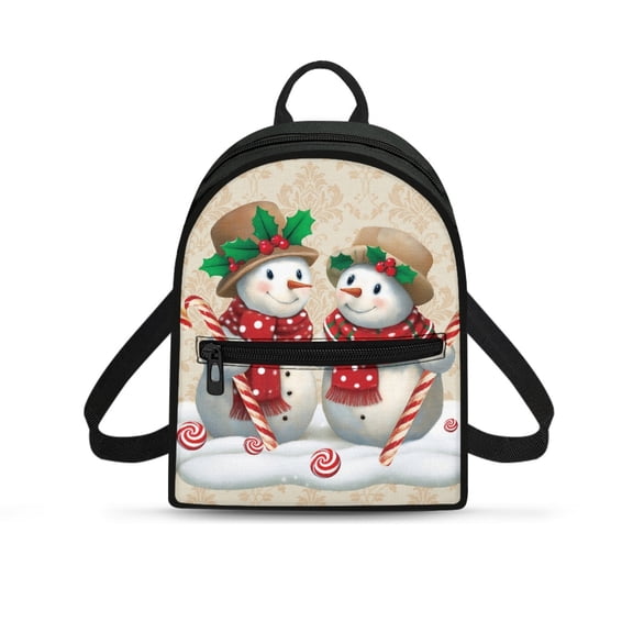 HELLHERO Christmas Small Backpack Featuring Snowman Candy Cane, Lightweight Polyester Backpack Purse for Women Travel and Dating