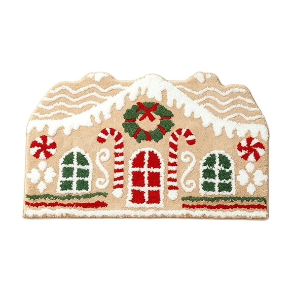 Gingerbread House Christmas Bathroom Rug, Non Slip Absorbent Christmas Bath Mat, Cute Gingerbread Christmas Bathroom Decor - 16''x24''