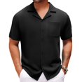 thumbnail image 3 of Mens Textured Button Down Shirt Short Sleeve Casual Summer Collared Beach Shirt with Pocket Lightweight Vacation Top, 3 of 4