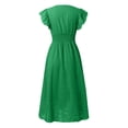 thumbnail image 7 of longantii Women's 2026 Eyelet Lace Embroidery Smocked Waist Party Dress Elegant Flutter Sleeve A Line Midi Long Sun Dress Green XL, 7 of 7
