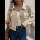 thumbnail image 4 of Chaqueta Corta de Franela para Mujer, Camisa A Cuadros con Botones, Abrigo de Otoño Caqui XL, 4 of 10