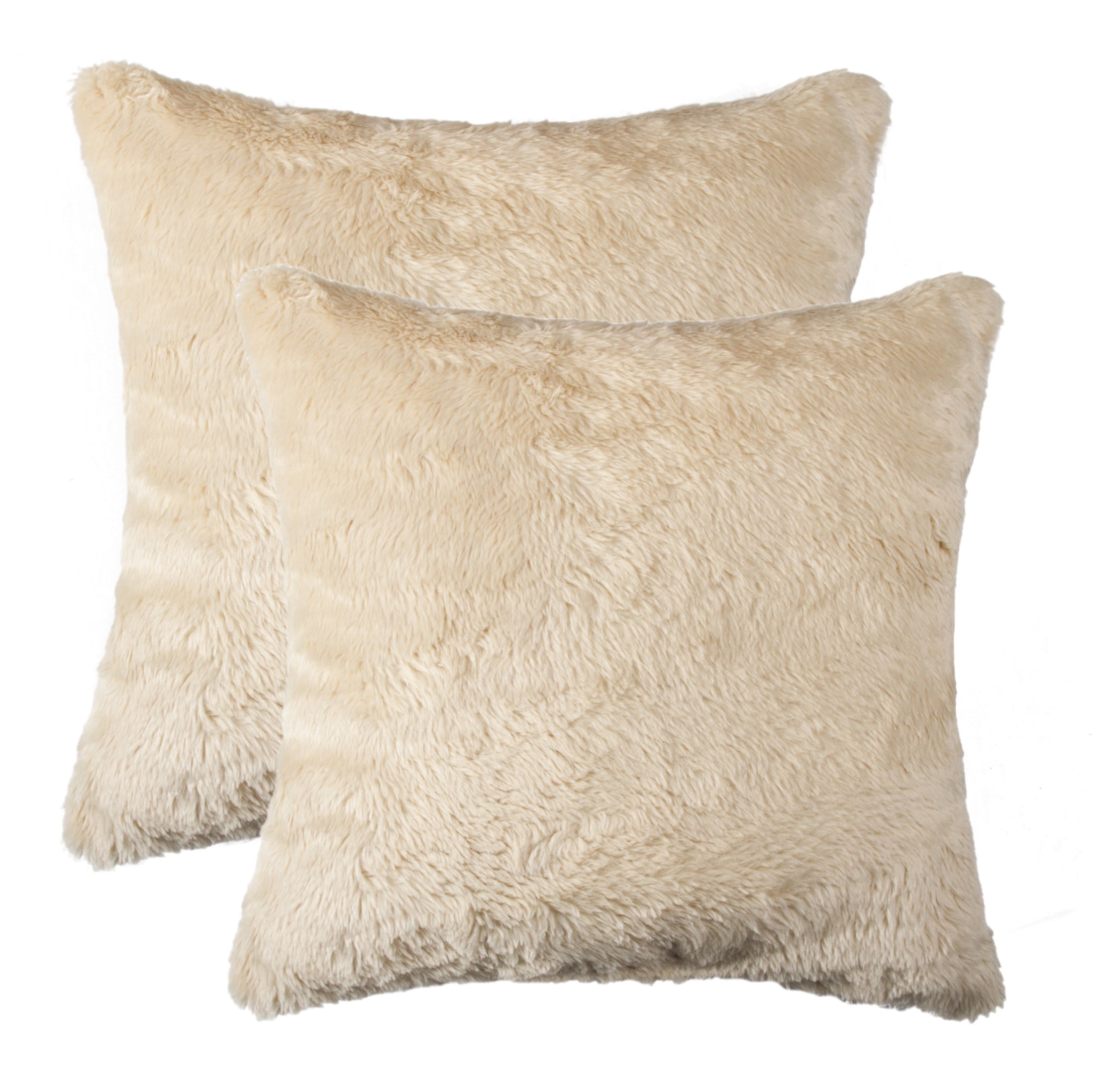 Belton Luxe Faux Fur Mink Throw Deco Pillows Set of 2  Ivory Mink  18 x 18" 