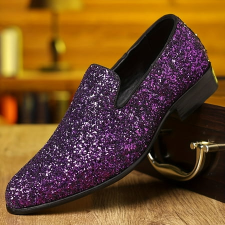 KINODAY Size Mens Trendy Slip On Loafer Shoes With Sequins Comfy Nonslip Rubber Sole Dress Shoes Mens Formal Footwear