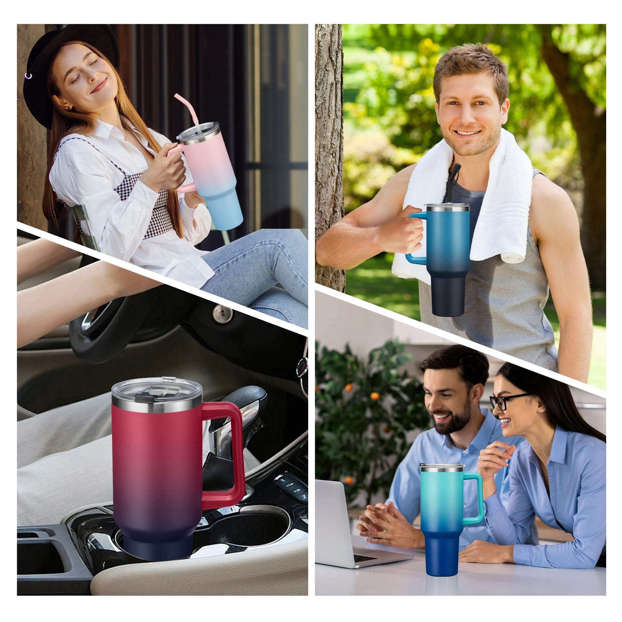 40oz Tumbler with Handle and Straw for Women & Men, Insulated Stainless Steel Coffee Mug, Keeps Cold 34H Hot 10H, Leakproof Travel Cup for Office Gym Car