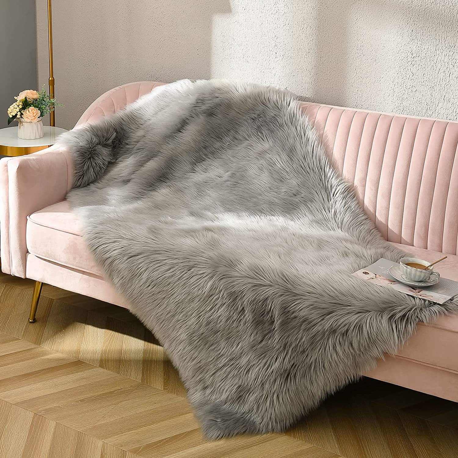 Junovo Luxury Fluffy Area Rugs Areary Rug for Bedroom Shaggy Rugs Area Carpet for Living Room Bedroom Room,2'x3',Gray