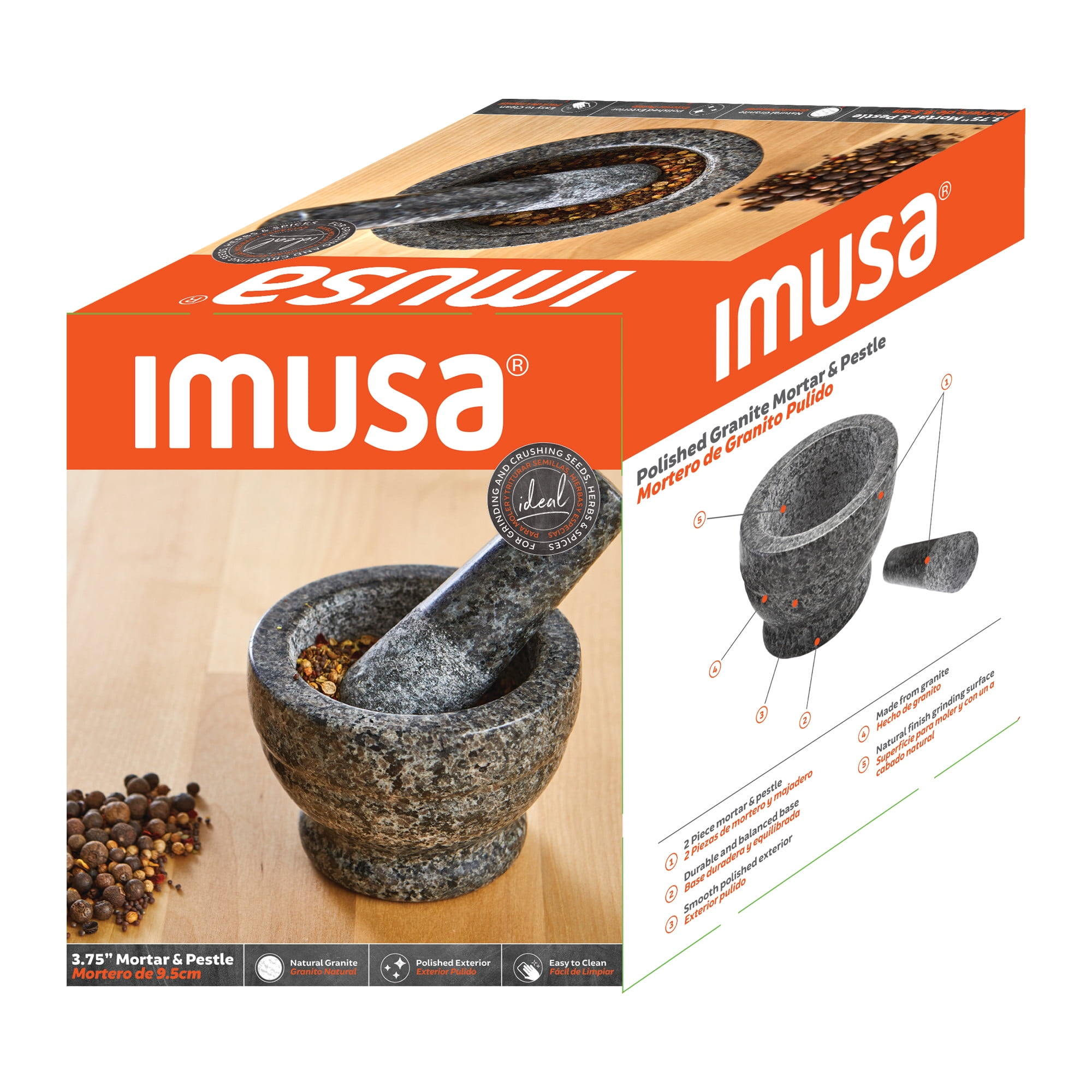 IMUSA  3.75in Polished Granite Mortar & Pestle